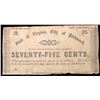 Image 2 : 1862 THE CITY OF RICHMOND, VIRGINIA 75 CENTS CONFEDERATE STATES #TR06-15 75c Grades vf+