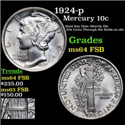 1924-p Mercury Dime 10c Graded ms64 FSB