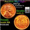 Image 1 : ***Auction Highlight*** 1917-p Lincoln Cent 1c Graded ms66 rb By SEGS (fc)