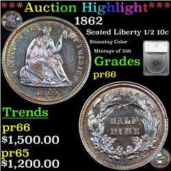 Proof ***Auction Highlight*** 1862 Seated Liberty Half Dime 1/2 10c Graded pr66 By SEGS (fc)