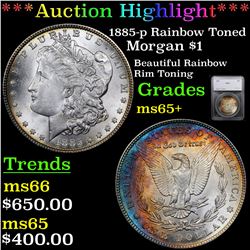 ***Auction Highlight*** 1885-p Rainbow Toned Morgan Dollar $1 Graded ms65+ By SEGS (fc)