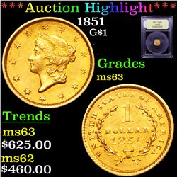 ***Auction Highlight*** 1851 Gold Dollar $1 Graded Select Unc By USCG (fc)