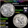 Image 1 : ***Auction Highlight*** 1943-s Walking Liberty Half Dollar 50c Graded GEM+ Unc By USCG (fc)