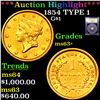Image 1 : ***Auction Highlight*** 1854 TYPE 1 Gold Dollar $1 Graded Select+ Unc By USCG (fc)