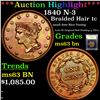 ***Auction Highlight*** 1840 N-3 Braided Hair Large Cent 1c Graded Select Unc BN By USCG (fc)