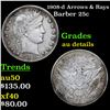 Image 1 : 1908-d Arrows & Rays Barber Quarter 25c Grades AU Details
