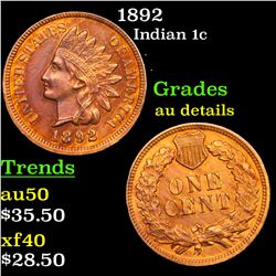 1892 Indian Cent 1c Grades AU Details