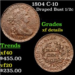 1804 C-10 Draped Bust Half Cent 1/2c Grades xf details