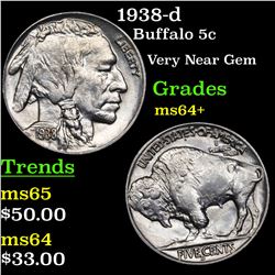 1938-d Buffalo Nickel 5c Grades Choice+ Unc