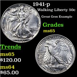 1941-p Walking Liberty Half Dollar 50c Grades GEM Unc