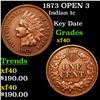 Image 1 : 1873 OPEN 3 Indian Cent 1c Grades xf