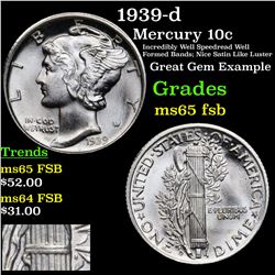 1939-d Mercury Dime 10c Grades GEM FSB