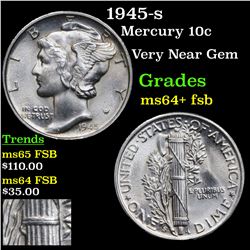 1945-s Mercury Dime 10c Grades Choice Unc+ FSB