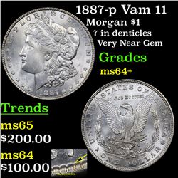 1887-p Vam 11 Morgan Dollar $1 Grades Choice+ Unc