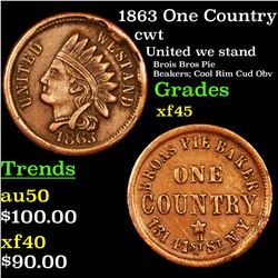 1863 One Country Civil War Token 1c Grades xf+