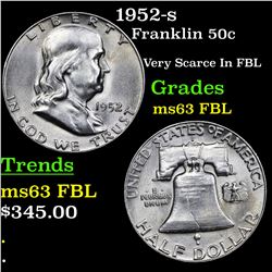 1952-s Franklin Half Dollar 50c Grades Select Unc FBL