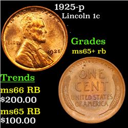 1925-p Lincoln Cent 1c Grades Gem+ Unc RB