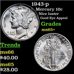 1943-p Mercury Dime 10c Grades GEM+ Unc
