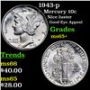 Image 1 : 1943-p Mercury Dime 10c Grades GEM+ Unc