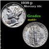1938-p Mercury Dime 10c Grades Select+ Unc