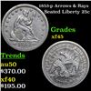 Image 1 : 1853-p Arrows & Rays Seated Liberty Quarter 25c Grades xf+