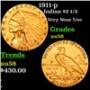 Image 1 : 1911-p Gold Indian Quarter Eagle $2 1/2 Grades Choice AU/BU Slider