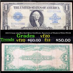 1923 $1 large size Blue Seal Silver Certificate, Signatures of Woods & White FR-238 Grades vf, very 