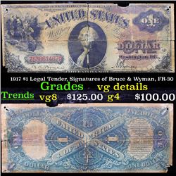 1917 $1 Legal Tender, Signatures of Bruce & Wyman, FR-30 Grades vg details