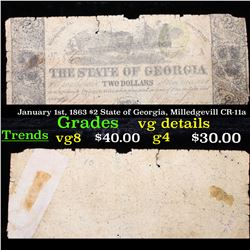 January 1st, 1863 $2 State of Georgia, Milledgevill CR-11a Grades vg details