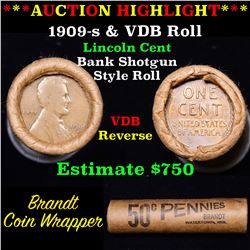 Lincoln Wheat cent 1c orig roll, 1909-s end, VDB other end