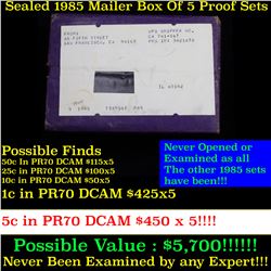 ***Auction Highlight*** Original sealed box 5- 1985 United States Mint Proof Sets (fc)