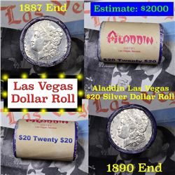 ***Auction Highlight*** Full Morgan/Peace Aladdin Hotel silver $1 roll $20, 1887 & 1890 end (fc)