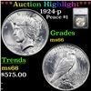Image 1 : ***Auction Highlight*** 1924-p Peace Dollar $1 Graded ms66 By SEGS (fc)