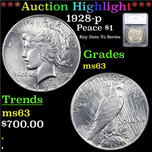 ***Auction Highlight*** 1928-p Peace Dollar $1 Graded ms63 By SEGS (fc)