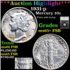 Image 1 : ***Auction Highlight*** 1931-p Mercury Dime 10c Graded ms65+ FSB By SEGS (fc)
