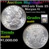 Image 1 : ***Auction Highlight*** 1882-o /o Vam 25 Morgan Dollar $1 Graded ms66 By SEGS (fc)