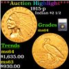 Image 1 : ***Auction Highlight*** 1915-p Gold Indian Quarter Eagle $2 1/2 Graded ms64 By SEGS (fc)