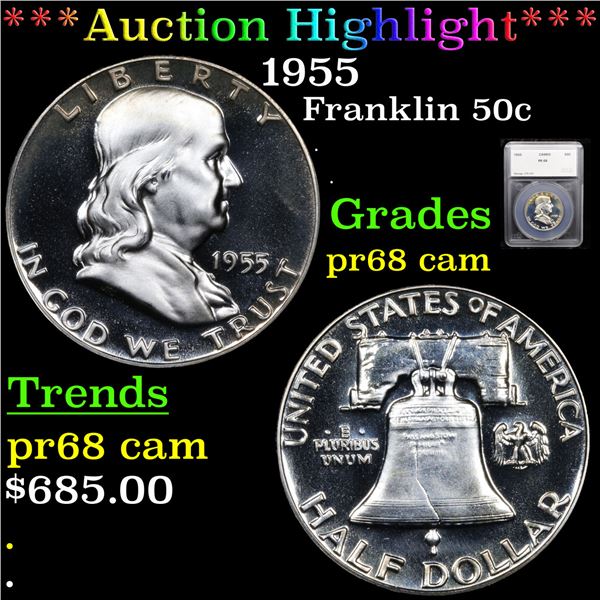 Proof ***Auction Highlight*** 1955 Franklin Half Dollar 50c Graded pr68 cam By SEGS (fc)