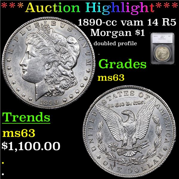 ***Auction Highlight*** 1890-cc vam 14 R5 Morgan Dollar $1 Graded ms63 By SEGS (fc)