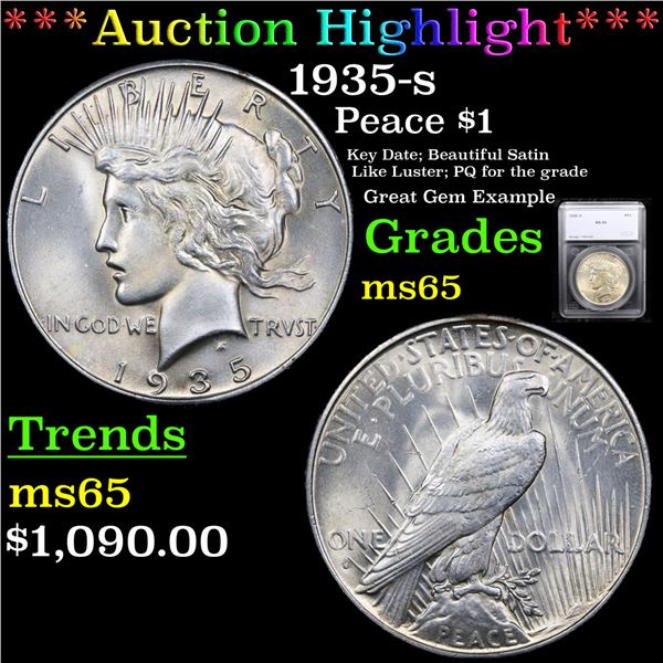 ***Auction Highlight*** 1935-s Peace Dollar $1 Graded ms65 By SEGS (fc)