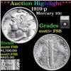 Image 1 : ***Auction Highlight*** 1919-p Mercury Dime 10c Graded ms65+ FSB By SEGS (fc)