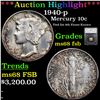 Image 1 : ***Auction Highlight*** 1940-p Mercury Dime 10c Graded ms68 fsb By SEGS (fc)