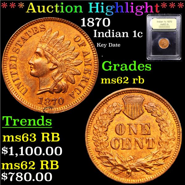 ***Auction Highlight*** 1870 Indian Cent 1c Graded Select Unc RB By USCG (fc)