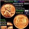 Image 1 : ***Auction Highlight*** 1955/1955 DDO Lincoln Cent 1c Graded Select Unc RD By USCG (fc)