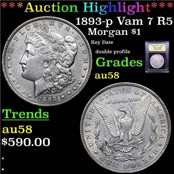 ***Auction Highlight*** 1893-p Vam 7 R5 Morgan Dollar $1 Graded Choice AU/BU Slider By USCG (fc)