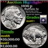 Image 1 : ***Auction Highlight*** 1936-p Buffalo Nickel 5c Graded Gem++ Unc By USCG (fc)