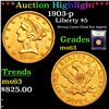 Image 1 : ***Auction Highlight*** 1903-p Gold Liberty Half Eagle $5 Graded Select Unc By USCG (fc)