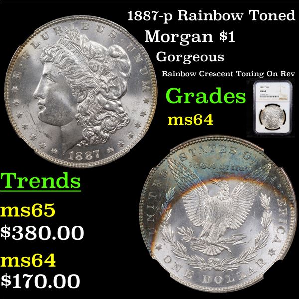 NGC 1887-p Rainbow Toned Morgan Dollar $1 Graded ms64 By NGC