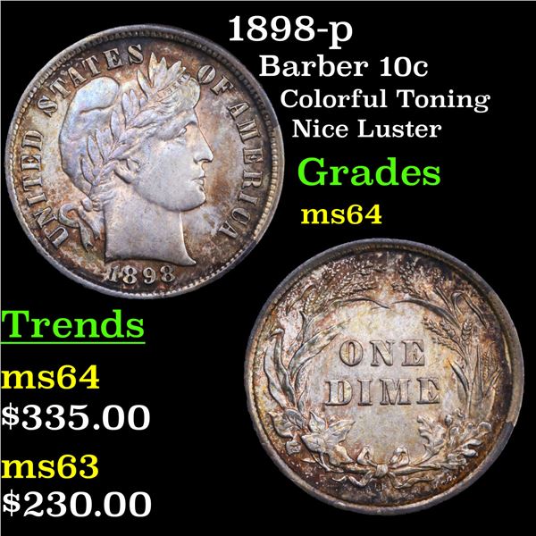 1898-p Barber Dime 10c Grades Choice Unc