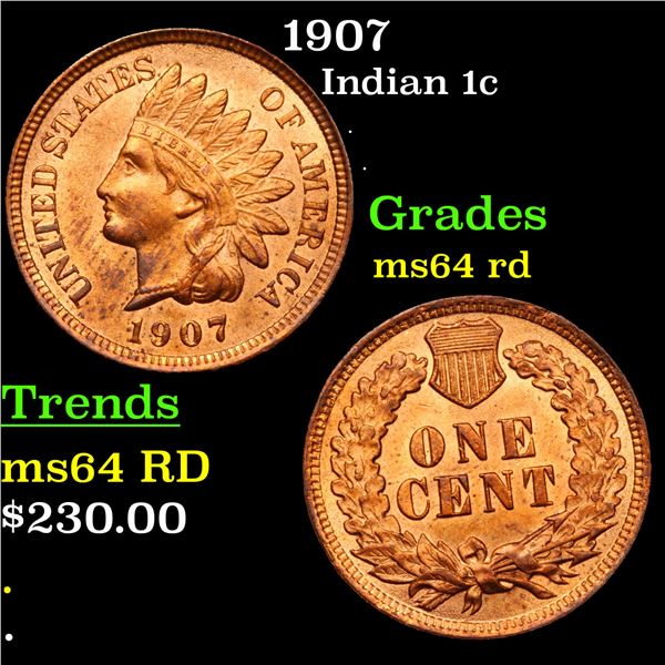 1907 Indian Cent 1c Grades Choice Unc RD